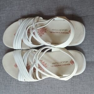 Skechers Womens White Stretch Slip On Memory Foam Sandals Shoe Size 7